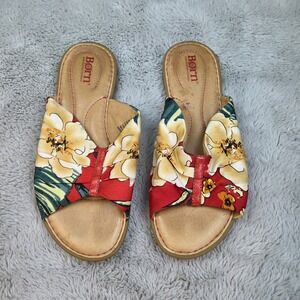 Born Womens Sandals Sz 7 M Floral Leather Flats Slip On Shoes Hand Crafted Slide